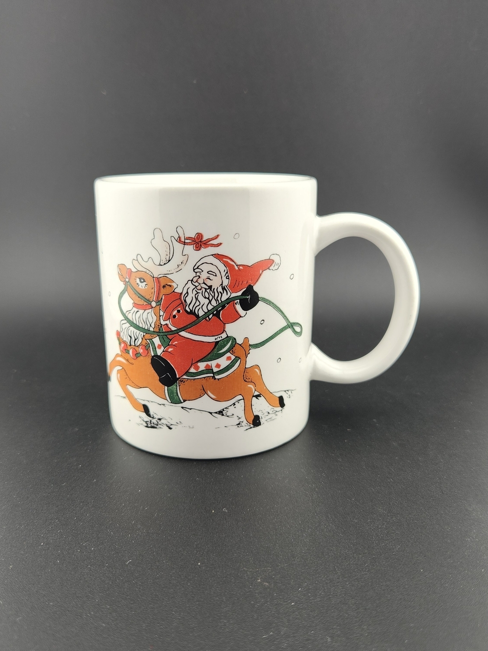 White Christmas Santa & Reindeer Ceramic Coffee Mug